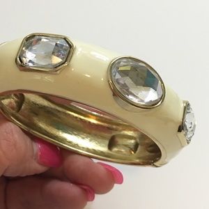 Rhinestones & Ivory Enamel Vintage Bangle Bracelet